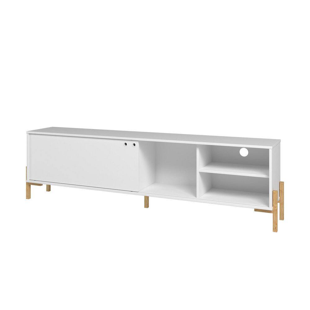 Mid-Century Classic White and Oak TV Stand with Cabinet - 73in