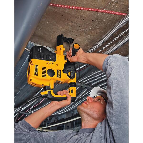 DEWALT - 8 Amp 1 in. Corded SDS-plus L-Shape Concrete/Masonry Rotary Hammer with SHOCKS, Case and Bonus 4-1/2 in. Angle Grinder
