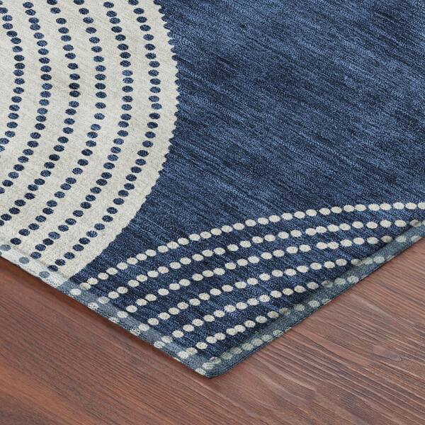 Mayfield Premium Machine Washable Abstract AMF2275 Navy 2 ft. x 7 ft. Runner Rug