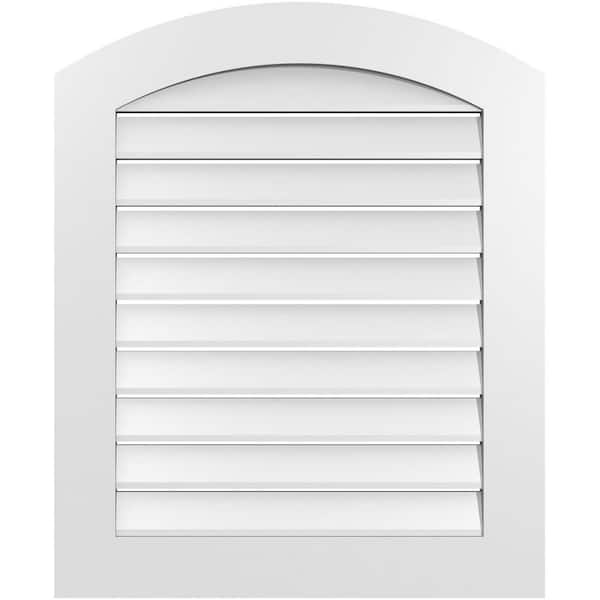 Ekena Millwork 28 in. x 32 in. Arch Top Surface Mount PVC Gable Vent: Decorative with Standard Frame