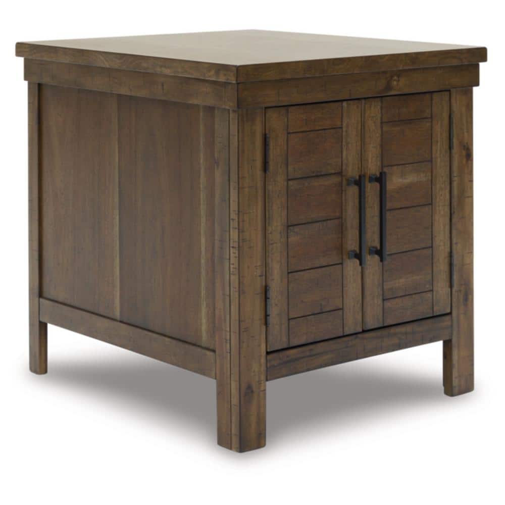Rustic Brown Wood End Table with Storage Cabinet