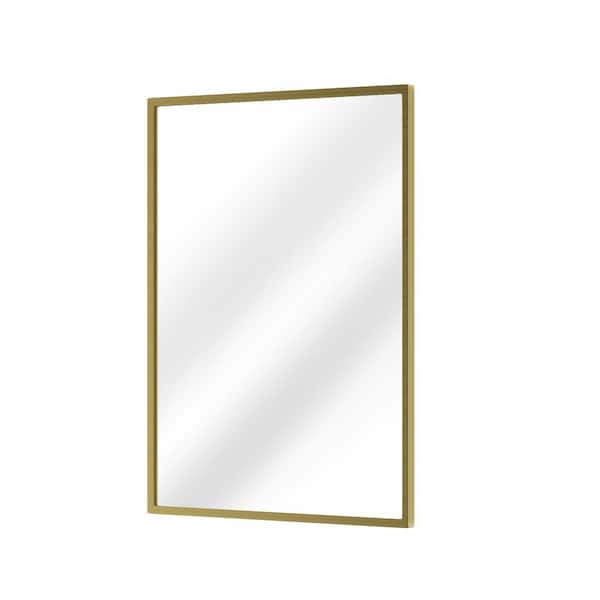 Modern 28 in. W x 38 in. H Rectangular Framed Wall Bathroom Vanity Mirror in Brushed Gold