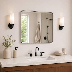 42 in. W x 36 in. H Rectangular Framed Wall Bathroom Vanity Mirror in Matte Black