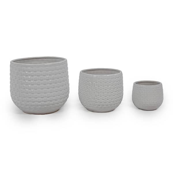 William 4.49 in., 6.3 in. and 8.07 in. Tall Matte White Round Ceramic Patio Outdoor Planter Set (3-Pack)