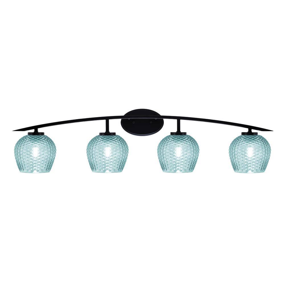 Siena 40 in. 4-Light Matte Black Vanity-Light with 6 in. Turquoise Textured