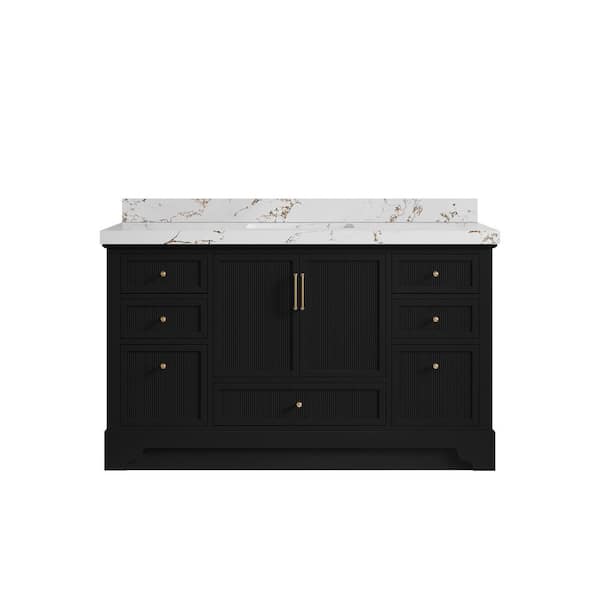 Willow Collections Alys 60 in. W x 22 in. D x 36 in. H Single Sink Bath Vanity in Black with 2 in. Viola Brown Top
