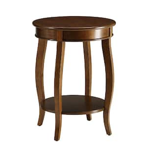 Aberta 18 in. Walnut Round Wood End Table with Open Storage