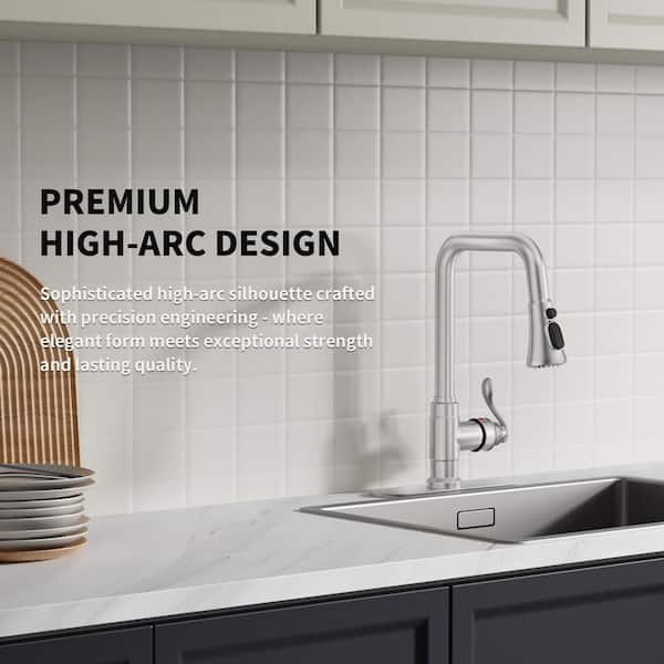 Spring Single Handle Pull-Down Sprayer Kitchen Faucet Deckplate Included in Brushed Nickel