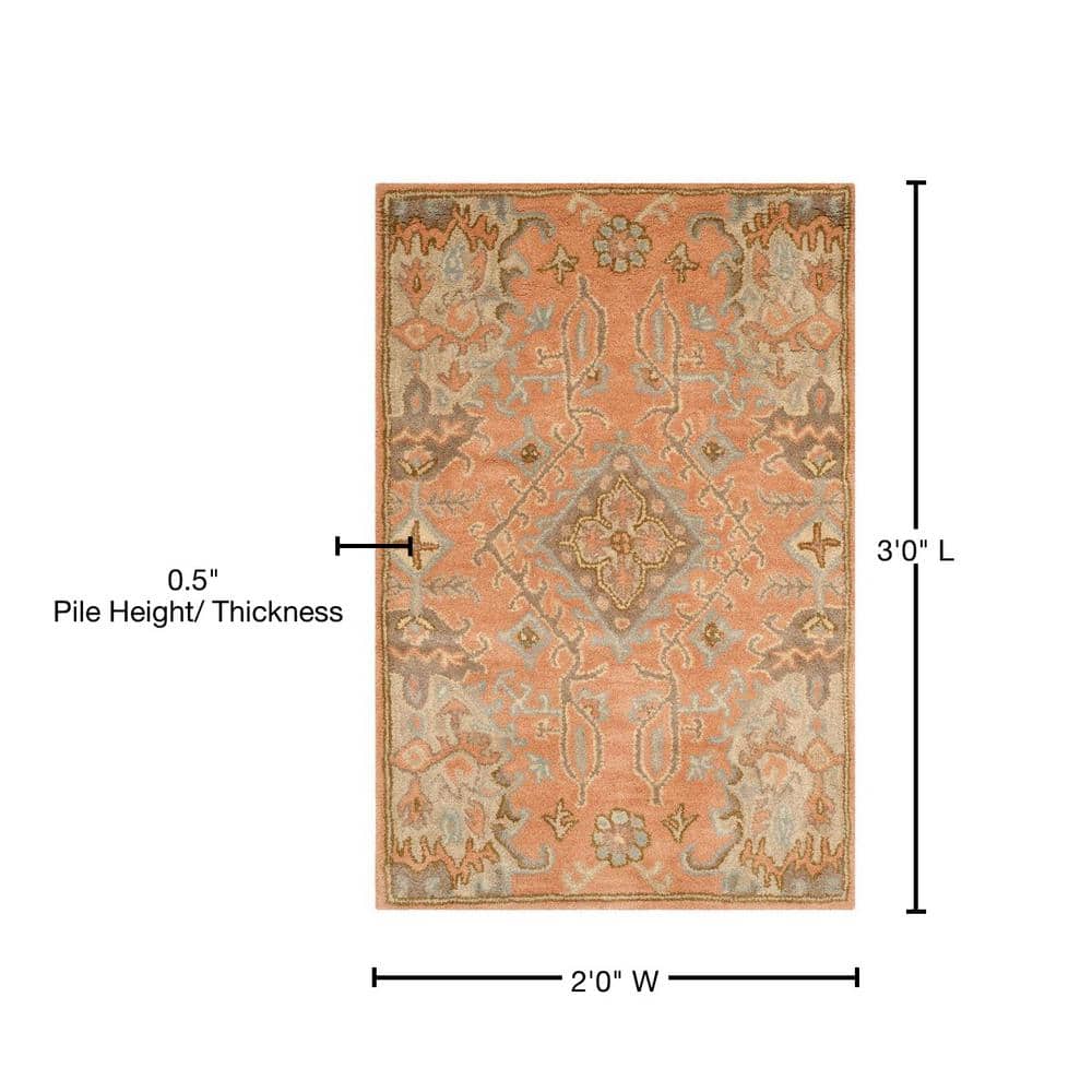 Handmade Light Blue and Terracotta Floral Wool Tufted Rug