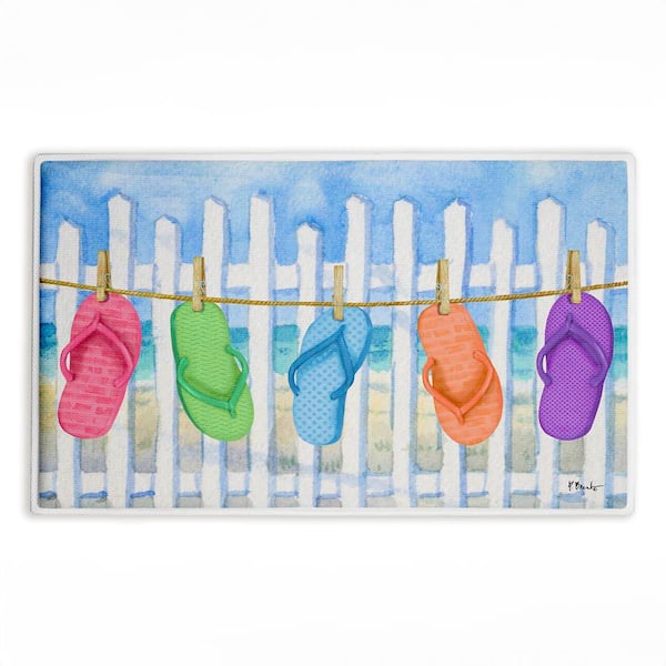 Flip Flop Summer Clothesline 18 in. x 30 in. Blue Graphic Polyester Blend Rectangle Bath Mat
