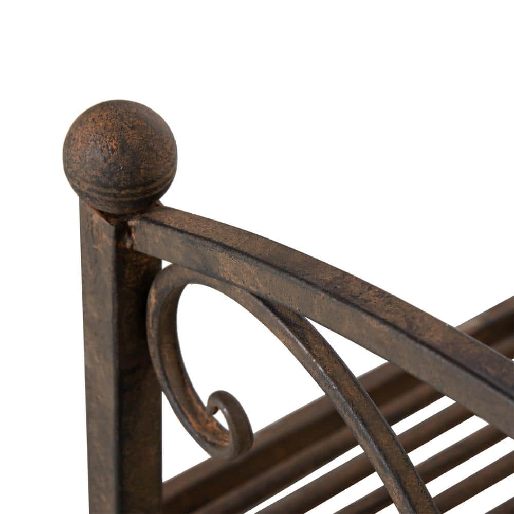 Brown Metal 3.3FT Garden Bridge with Floral Scrollwork