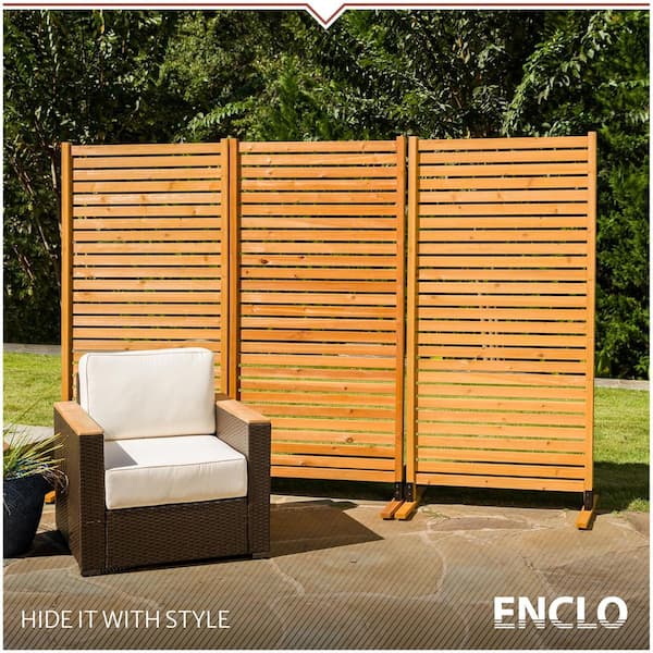 Tiaga 6 ft. H x 3 ft. W Freestanding or Surface Mounted Slatted Premium Wood Privacy Screen, Flat Top Style (1-Panel)
