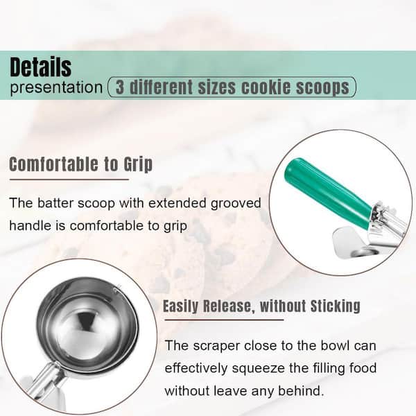 Numhew 3-Piece 18/8 Stainless Steel Cookie Scoop Set Multi-Colored