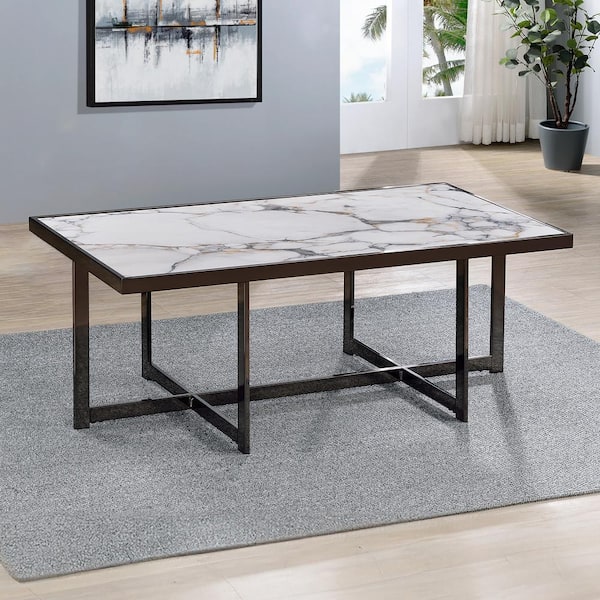 Steve Silver Kayley 47 in. White Stone Rectangle Cocktail Coffee Table