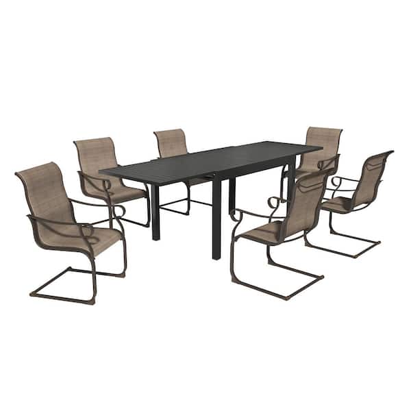 Unbranded 7-Piece Steel Outdoor Patio Dining Set with Extendable Dining Table and Textilene Chairs