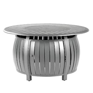 44 in. x 44 in. Grey Round Aluminum Propane Fire Pit Table with Glass Beads, 2 Covers, Lid, 55,000 BTUs