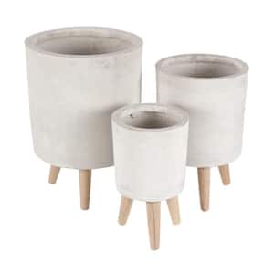 17 in., 15 in., and 12 in. Medium White Fiberclay Indoor Outdoor Planter with Wood Legs (3- Pack)