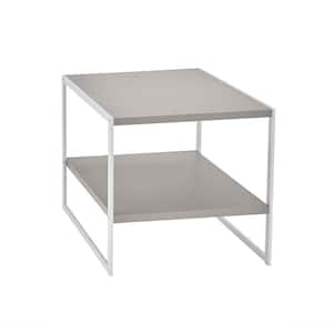 Mixed Material Storage Furniture 18.9 in W x 18.8 in. D Smoky Taupe Square Wood End Table with Decorative Shelf