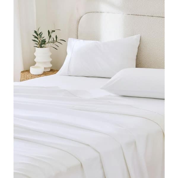 California Cotton Club 4-Piece White Cotton Queen 600 Thread Count, Durable, Machine Washable Sheet Set