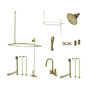 Vintage 2-Handle Clawfoot Tub Faucet Packages with Shower Enclosure in Antique Brass