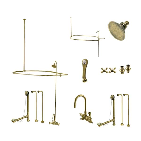 Kingston Brass Vintage 2-Handle Clawfoot Tub Faucet Packages with Shower Enclosure in Antique Brass