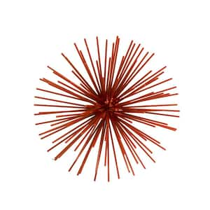 Metal Red Decorative Urchin Spiky Sphere Tabletop Sculpture