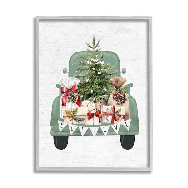 Stupell Industries Christmas Gift Pickup by Lettered and Lined 1-Piece Framed Graphic Print Travel Poster Art Print 14 in. x 11 in.
