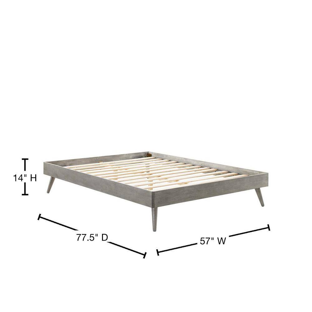 Gray Full Wood Platform Bed Frame with Slats