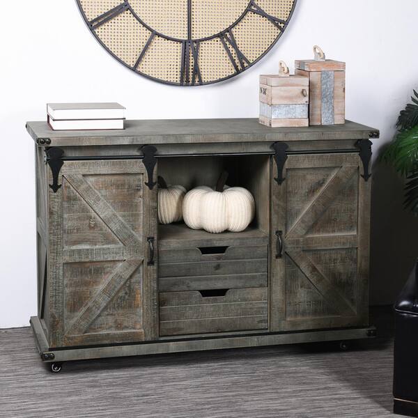 Stylecraft Presley 2 Drawer Natural Brown Door Cabinet With Barn Doors Af17797ds Stylecraft Presley 2 Drawer Natural, 52in Tall 3 Drawer 2 Shelf Sliding Barn Door Cabinet