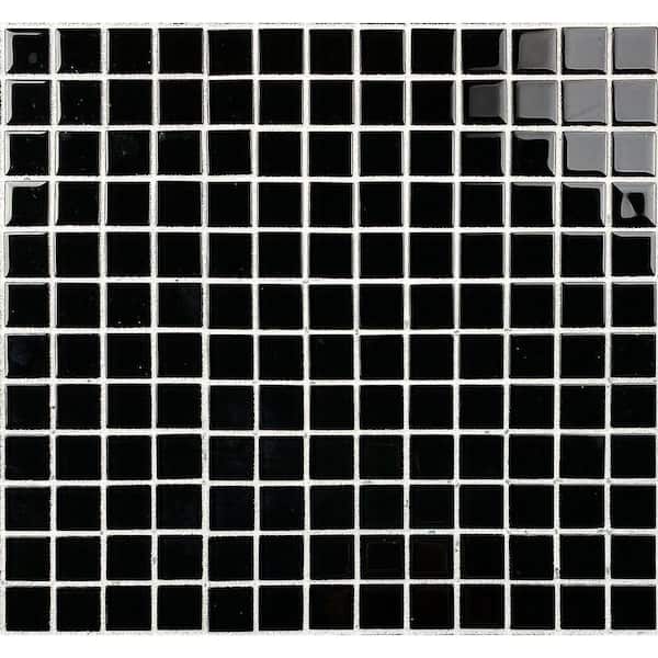 Modern Design Glossy Black Square Mosaic 12 in. x 12 in. Glass Wall Floor and Pool Tile (4 sq. ft./Case)
