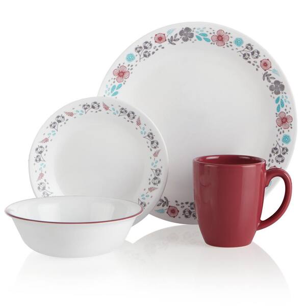 Corelle 16-Piece Casual Nordic Blooms Glass Dinnerware Set (Service for 4)