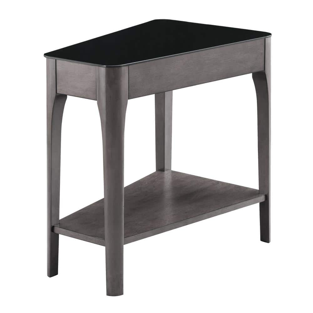 Leick Home Obsidian 24 in. Smoke Gray Wedge Table with Shelf and Black