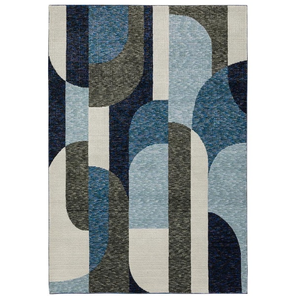 Saturn Blue 9 ft. x 12 ft. Geometric Art-Deco Polypropylene-Nylon Blend Indoor Area Rug
