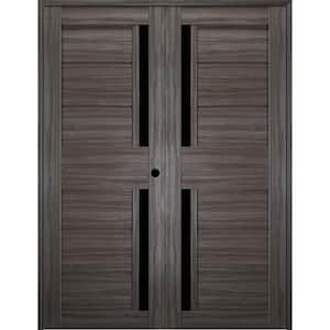 Esta 36 in. x 79.375 in. Left Hand Active Frosted Glass Gray Oak Finished Wood Composite Double Prehung French Door