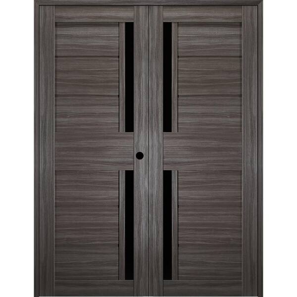 Belldinni Esta 64 in. x 79.375 in. Left Hand Active Frosted Glass Gray Oak Finished Wood Composite Double Prehung French Door