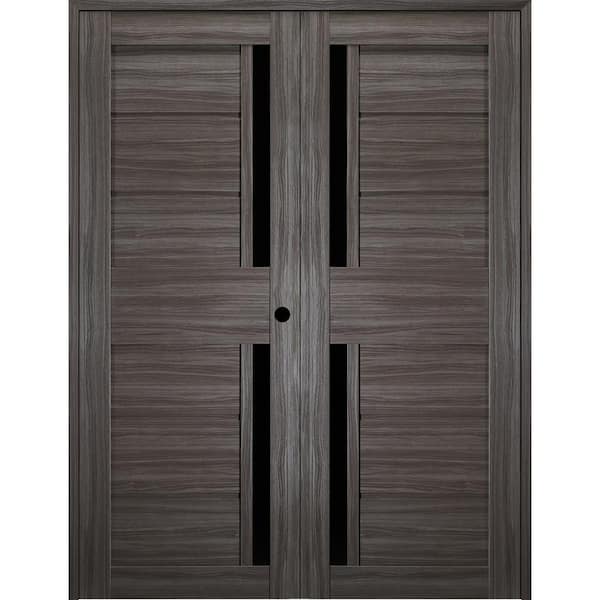 Belldinni Esta 72 in. x 79.375 in. Left Hand Active Frosted Glass Gray Oak Finished Wood Composite Double Prehung French Door