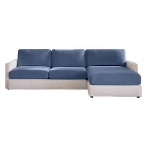 Cedar Stretch Indigo Polyester Textured Sectional Extra Long Couch Cushion Slipcover