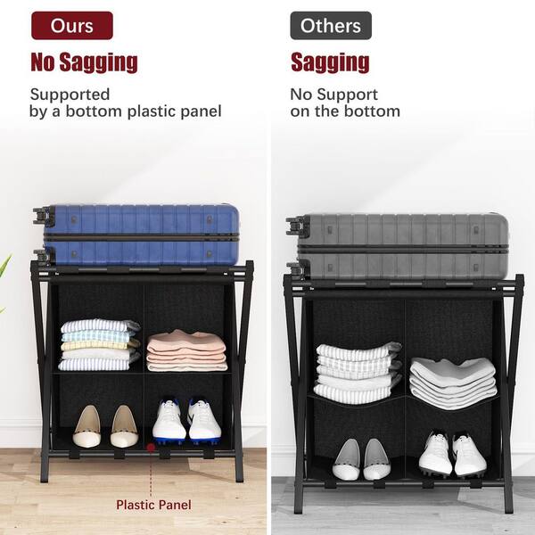Numhew Black Luggage Rack with Storage, Folding Suitcase Stands