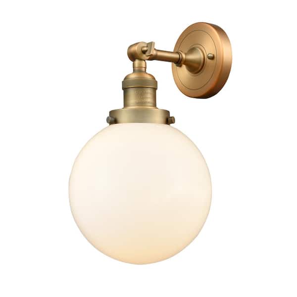 Innovations Beacon 1-Light Brushed Brass Wall Sconce with Matte White Glass Shade