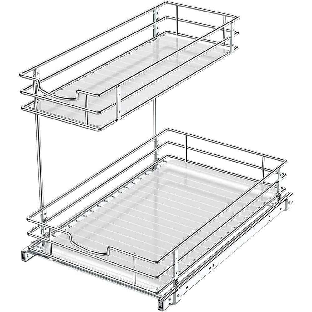 14.5 in. H Under Sink Organizers and Storage for Kitchen in Silver with 2 T