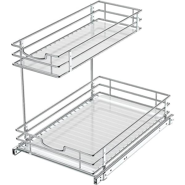Aoibox 14.5 in. H Under Sink Organizers and Storage for Kitchen in Silver with 2 Tier Pull Out Sliding Shelf 1-Pack