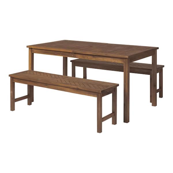 Chevron Dark Brown 3-Piece Wood Outdoor Patio Dining Set