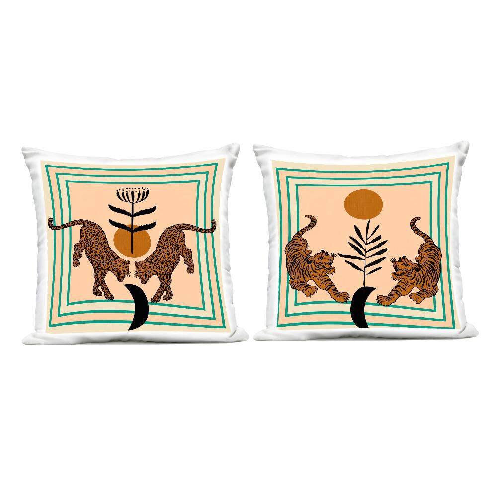Boho Symmetrical Wild Cats Brown Square Outdoor Throw Pillow 2-Pack price history on PriceWatchPro