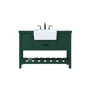 Simply Living 48 in. W x 22 in. D x 34.125 in. H Bath Vanity in Green with Carrara White Marble Top