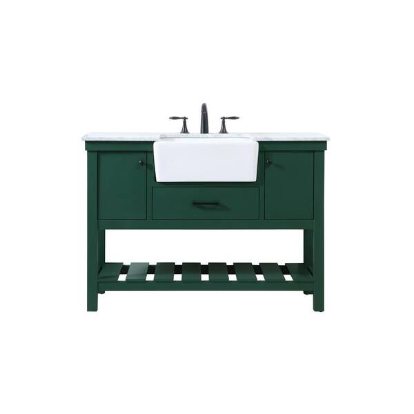 Unbranded Simply Living 48 in. W x 22 in. D x 34.125 in. H Bath Vanity in Green with Carrara White Marble Top