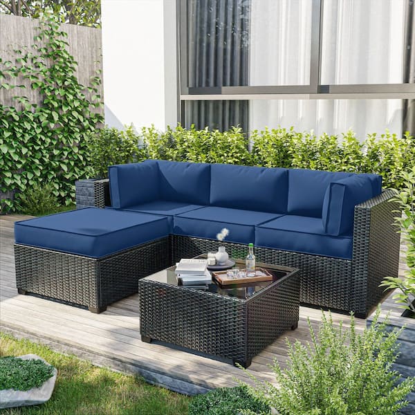 9-Piece 25.6 in. Outdoor Patio Replacement Slip Covers for 4-Seater Furniture Cushion Blue (Covers Only)