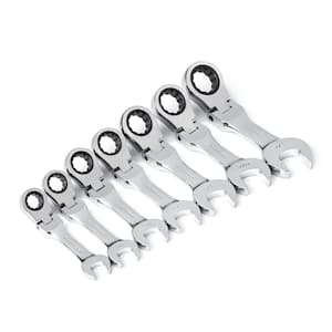 SAE 72-Tooth Stubby Flex Head Combination Ratcheting Wrench Tool Set (7-Piece)