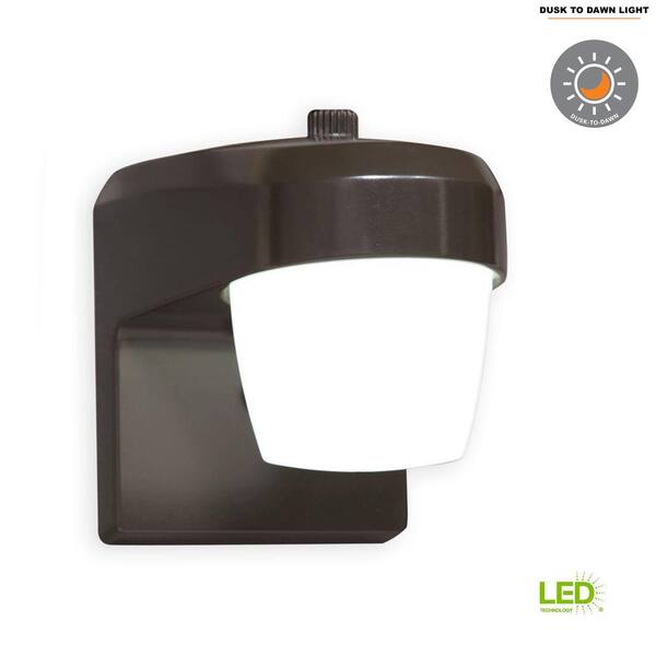 All-Pro Bronze Outdoor Integrated LED Small Entry and Patio Light with Dusk to Dawn Photocell Sensor, 5000K Daylight