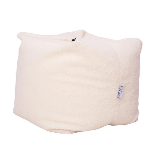 Loungie Magic Sherpa Pouf Cream White Bean Bag Chair Convertible Ottoman/Floor Pillow