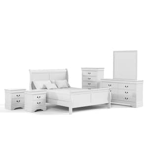 6-Piece Burkhart White Wood Queen Bedroom with Set Dresser and Mirror